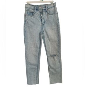 Wild fable distressed jeans, high-rise, slim, straight button up size 2